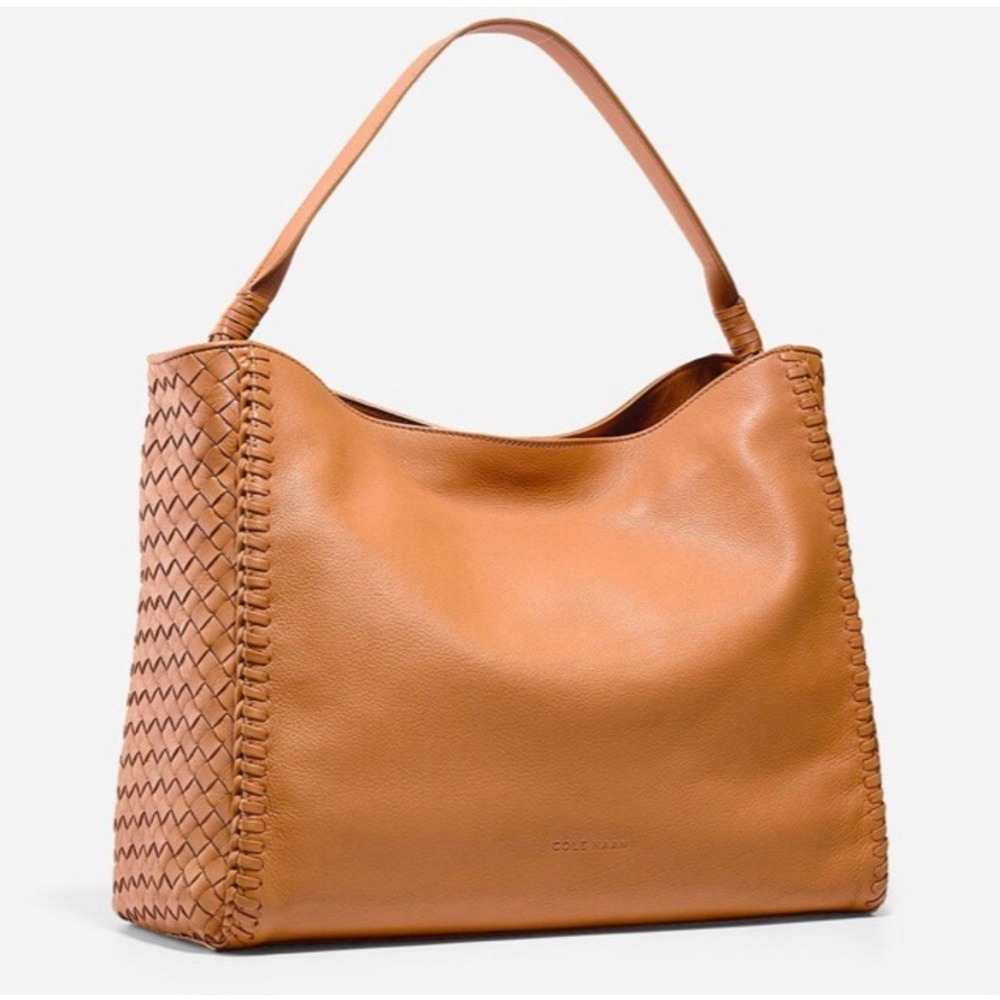 Cole Haan Dillan RFID Blocker Hobo Basket Weave Leather Shoulder Handbag Purse